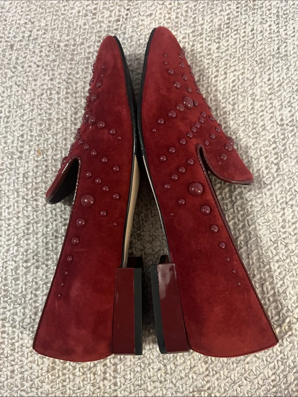 Donald J Pliner Rehbel Woman’s Burgundy Studded Suede Loafer Sz 8